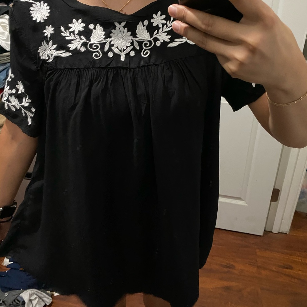 Embroidered baby doll top